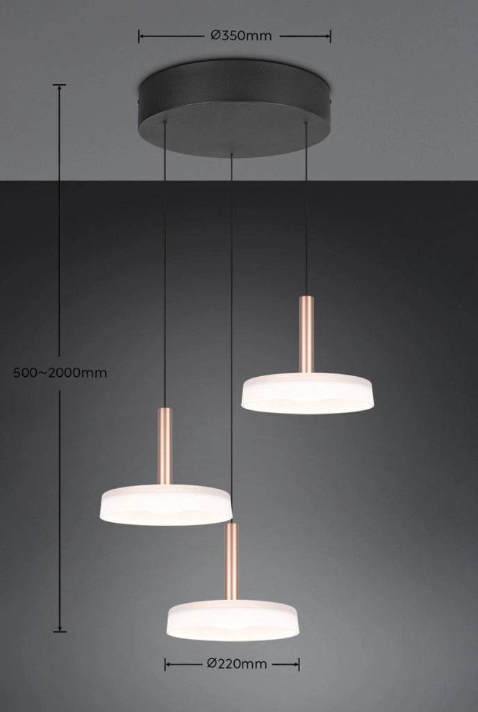 Sospensione LED Trio Celeste Ø35 bronzo 3 luci calda