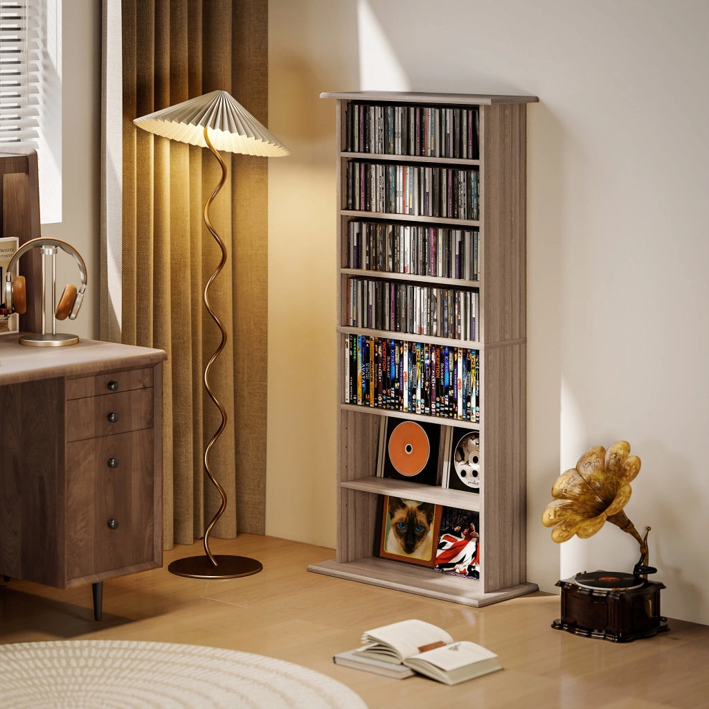 Libreria per CD DVD ¨C Xylo ¨C 8 scomparti 6 ripiani regolabili legno naturale 360 CD 185 DVD