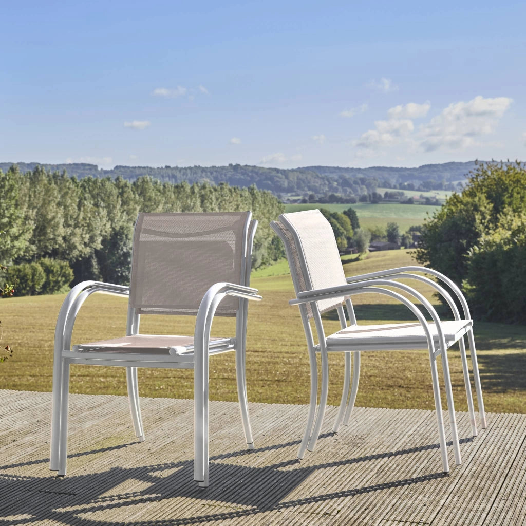 Set 4 sedie da giardino in alluminio e textilene, bianco