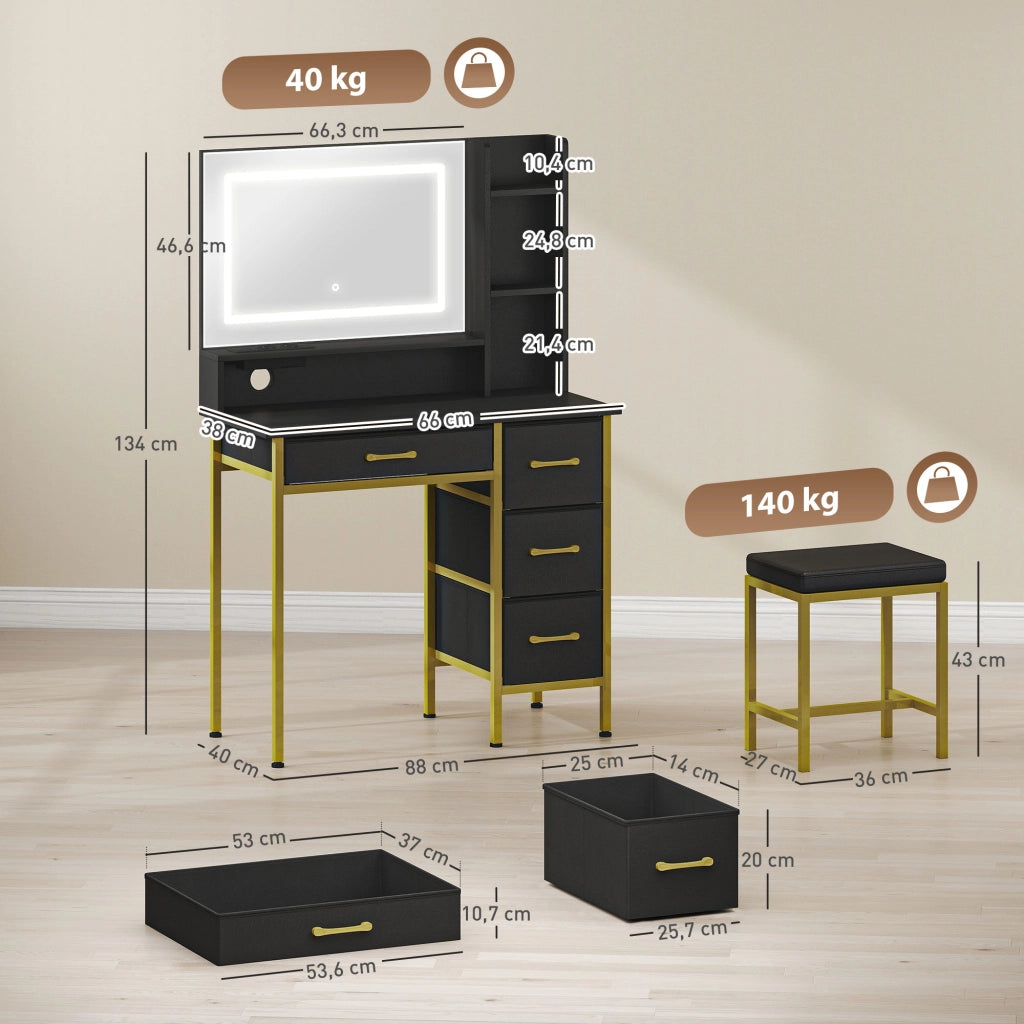 Cassettiera Trucco con Specchio e Luci LED ¨C Minimal ¨C Nero