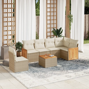 Set Divani da Giardino 7 pz con Cuscini Beige in Polyrattan