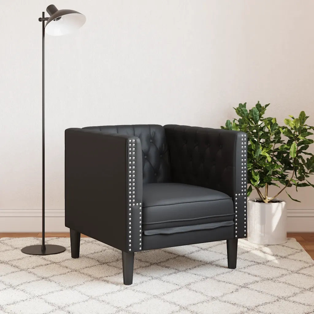 Poltrona | Sedia Relax Chesterfield Nera in Similpelle