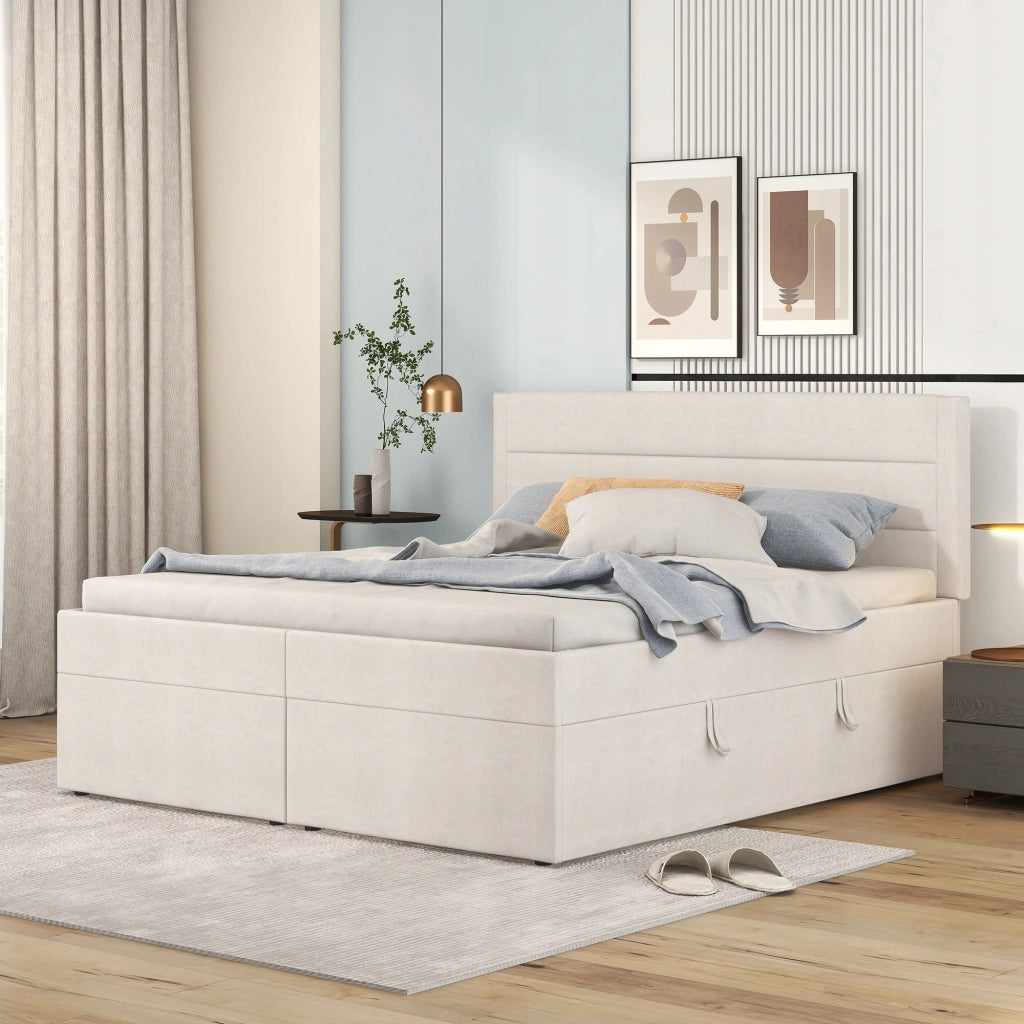 Letto imbottito - Xylo - 140x200 - Beige - Struttura in metallo
