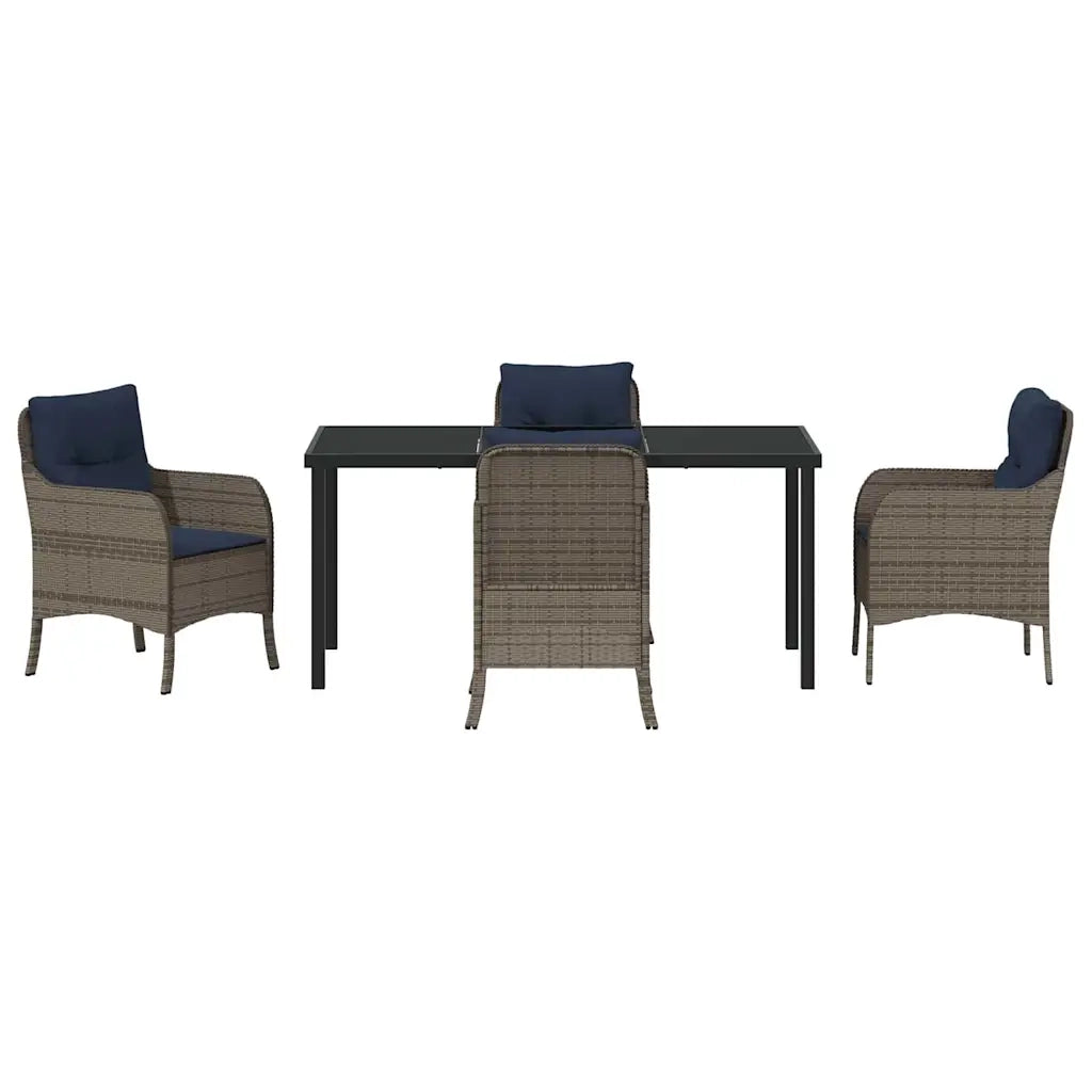 Set da Pranzo per Giardino con cuscino 5 pcs Grigio polyrattan