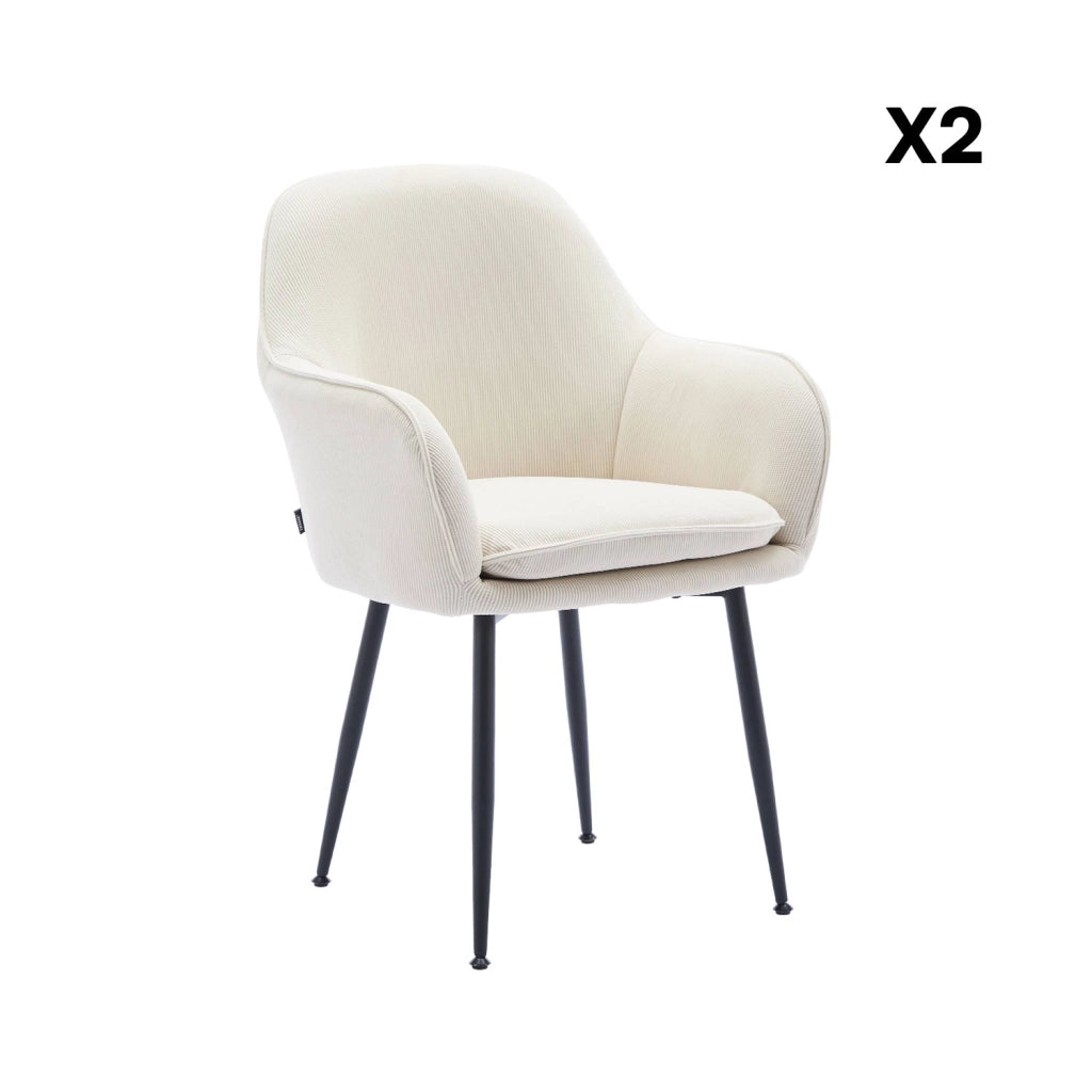 Set 2 poltrone in velluto a coste con gambe in metallo, bianco sporco
