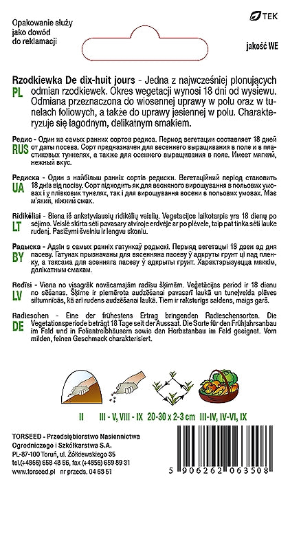 Ravanello (per coltivazione al coperto e in campo) Mezzo lungo 18 giorni 10g