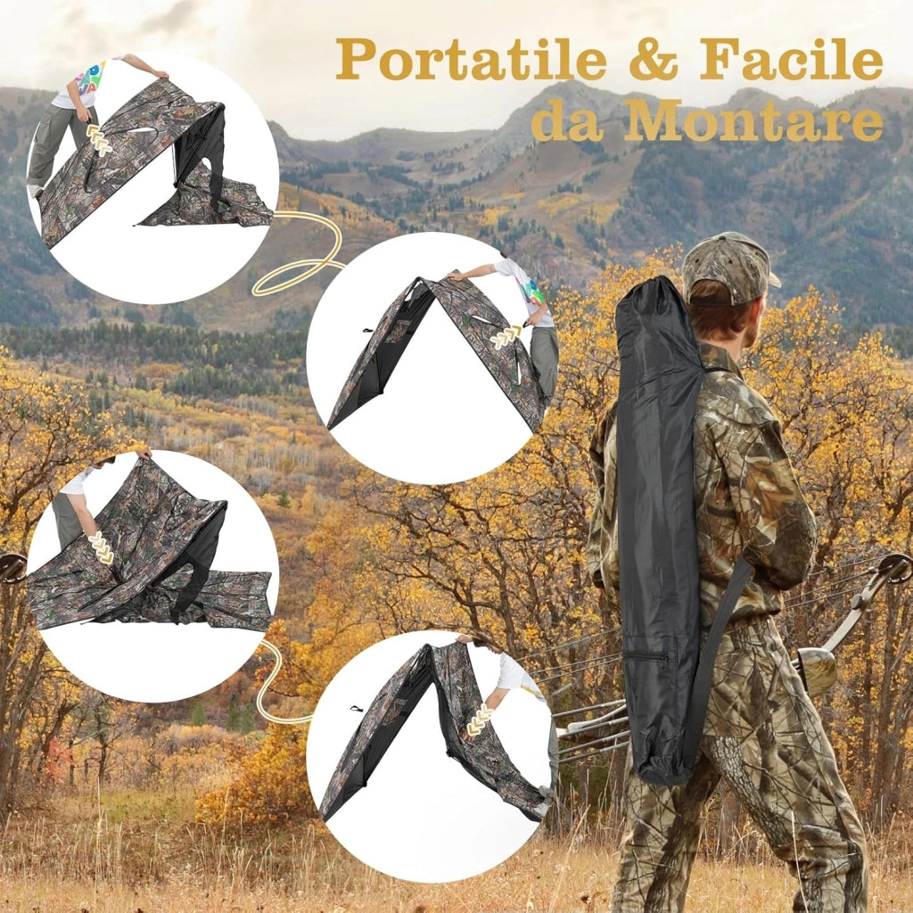 Tenda da Caccia Trasparente a 360 Gradi Portatile, Tenda da Terra a 2 Pannelli con Borsa per Trasporto, Tenda da Caccia Mimetico per Caccia al Cervo