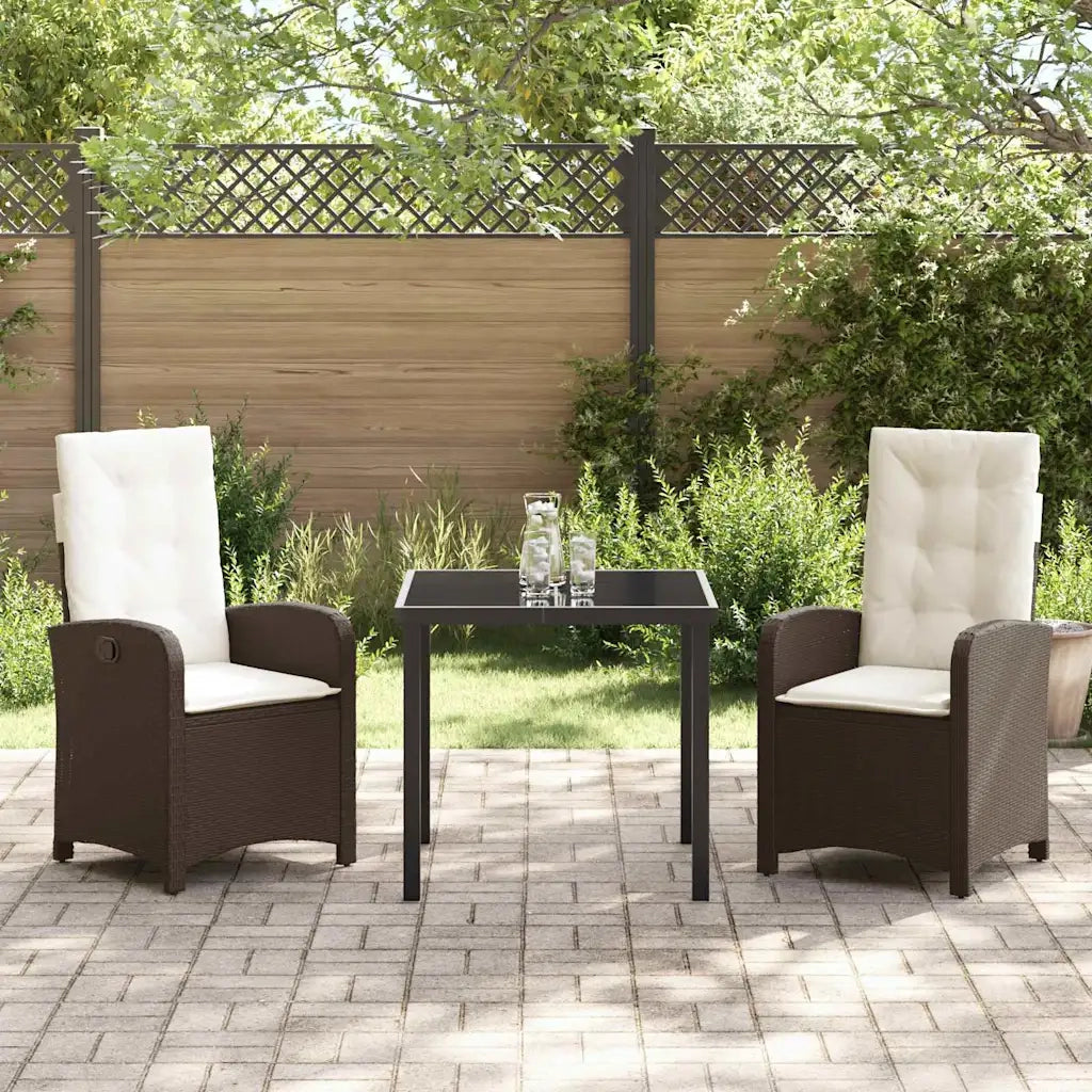 Set da Pranzo per Giardino con cuscino 3 pcs Marrone polyrattan