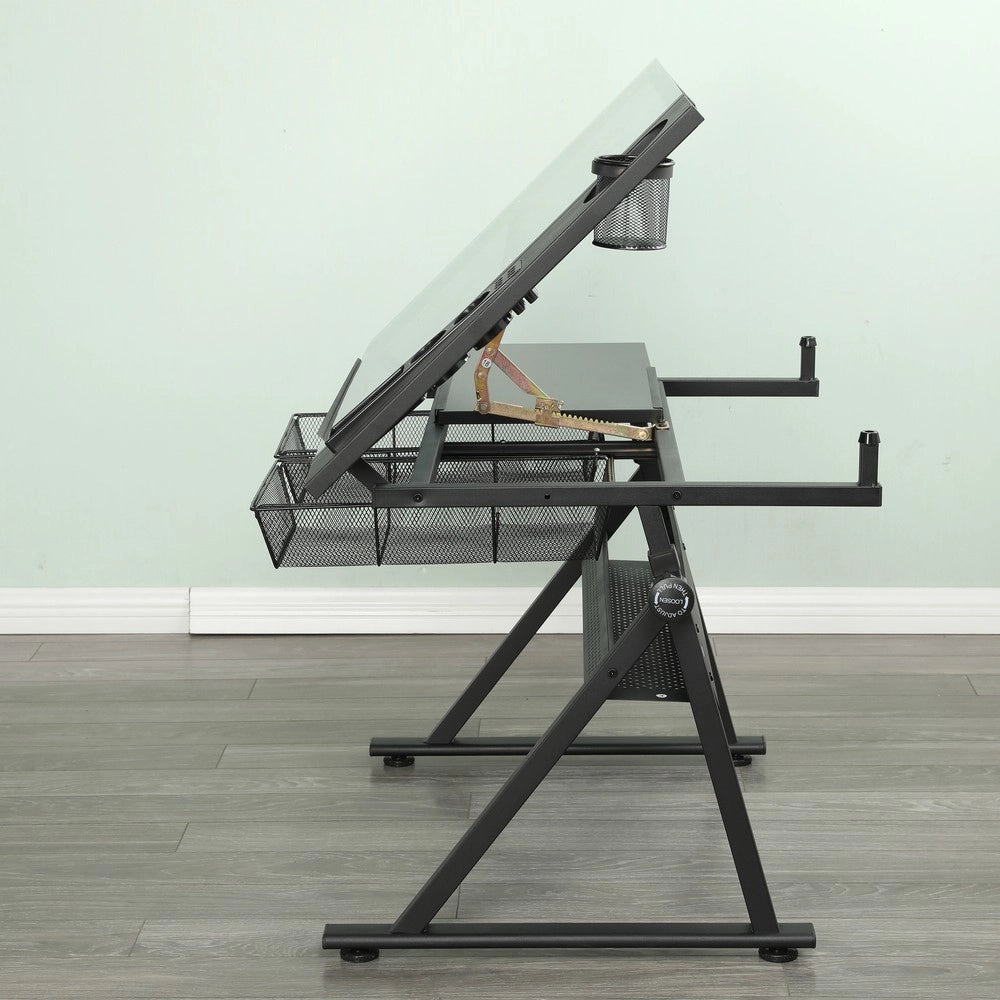 Scrivania con Sedia Regolabile in Vetro ¨C MINIMAL ¨C Nero