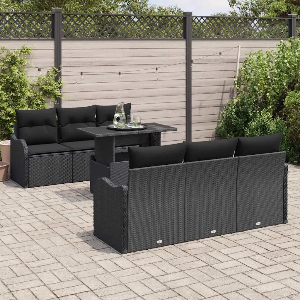 Set Divano da Giardino con cuscino 7 pcs Nero Poly Rattan