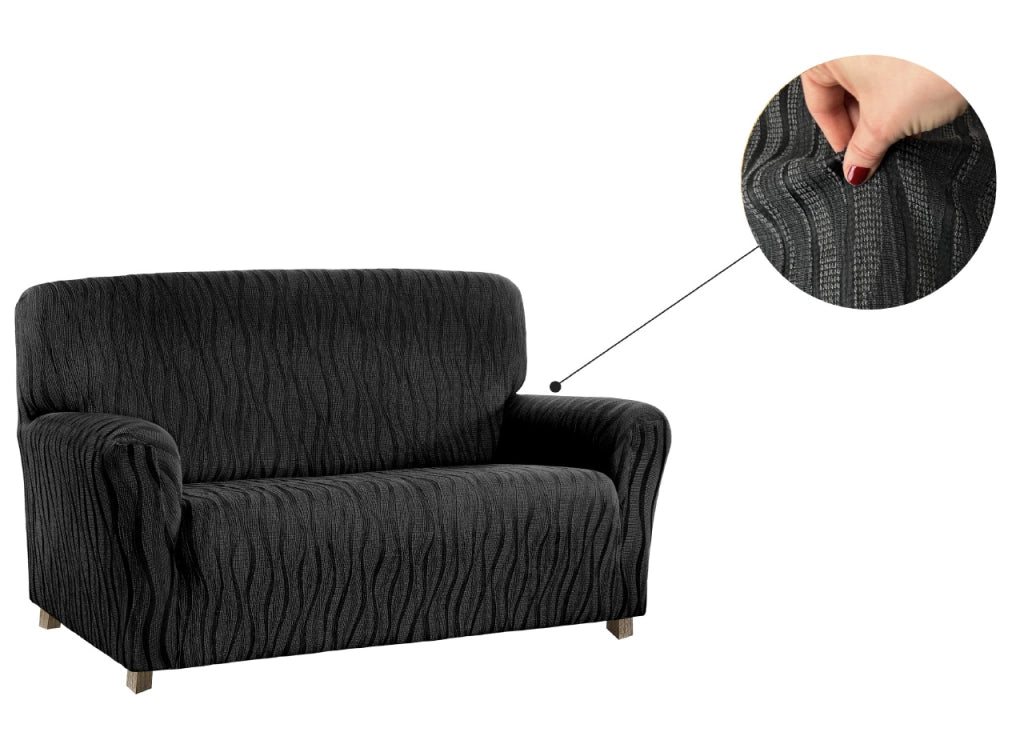 Copridivano Sofà Poltrona Elasticizzato Protezione Macchie Modello Wonderful - 3 Posti - Nero