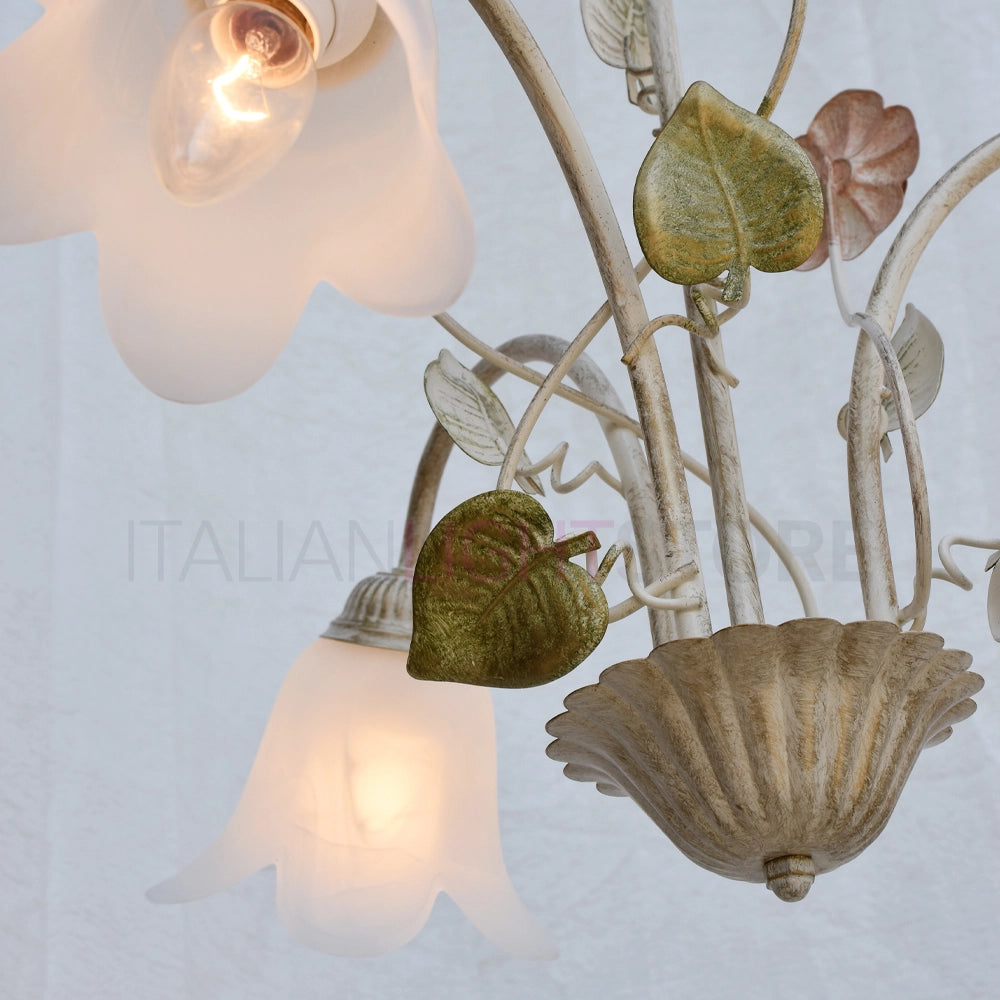 SPRING Lampadario in Ferro Decorato a 3 Luci Stile Floreale