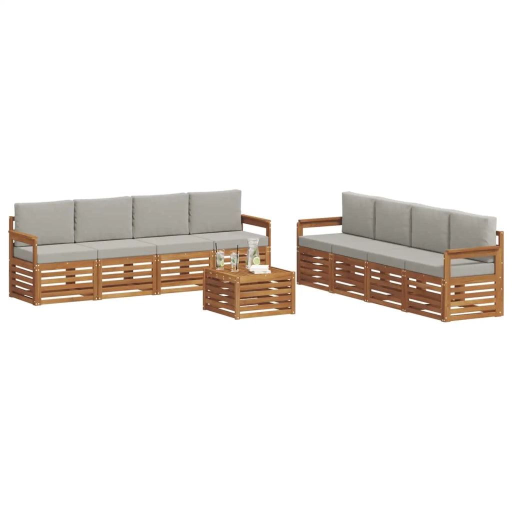 Set divani con cuscino 9 pcs Grigio Naturale e Chiaro 3374556