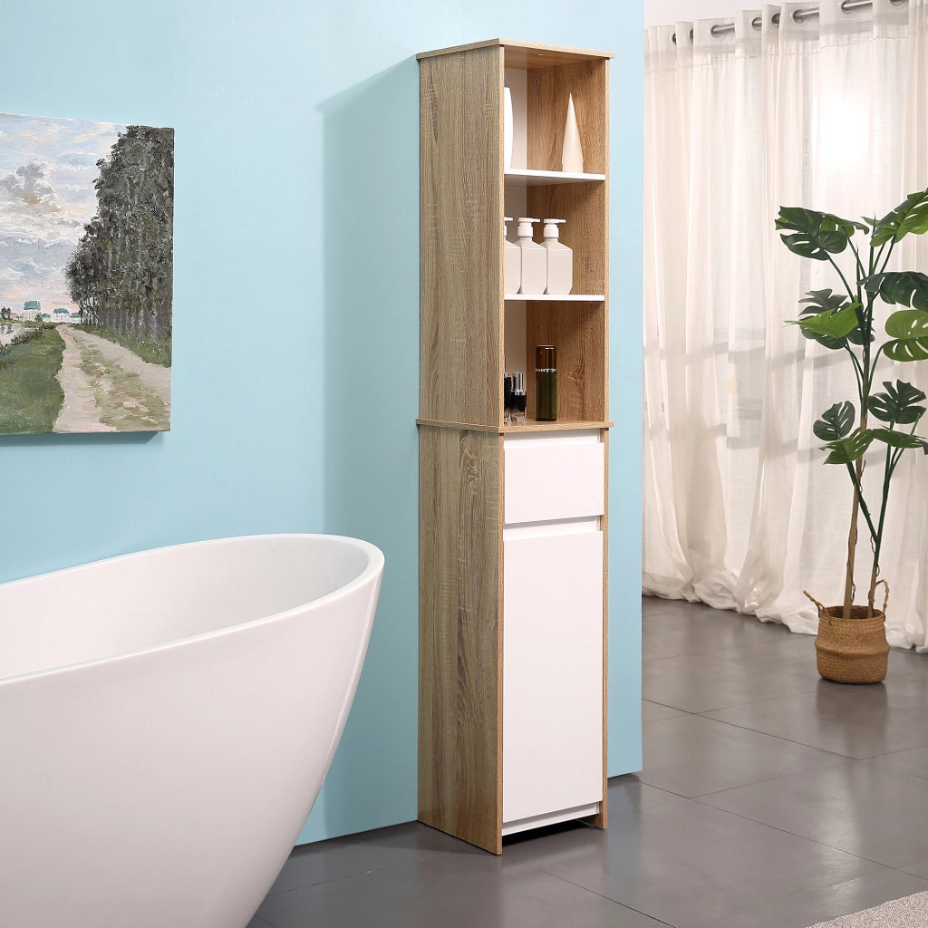 Mobile Bagno Salvaspazio Colonna ¨C Xylo ¨C Legno Bianco con Ripiani Cassetto Armadietto 32.6x30x171.2cm