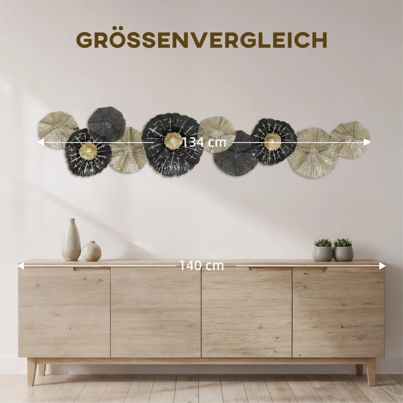 Decorazione murale con cornice in metallo, stile moderno, nero e oro