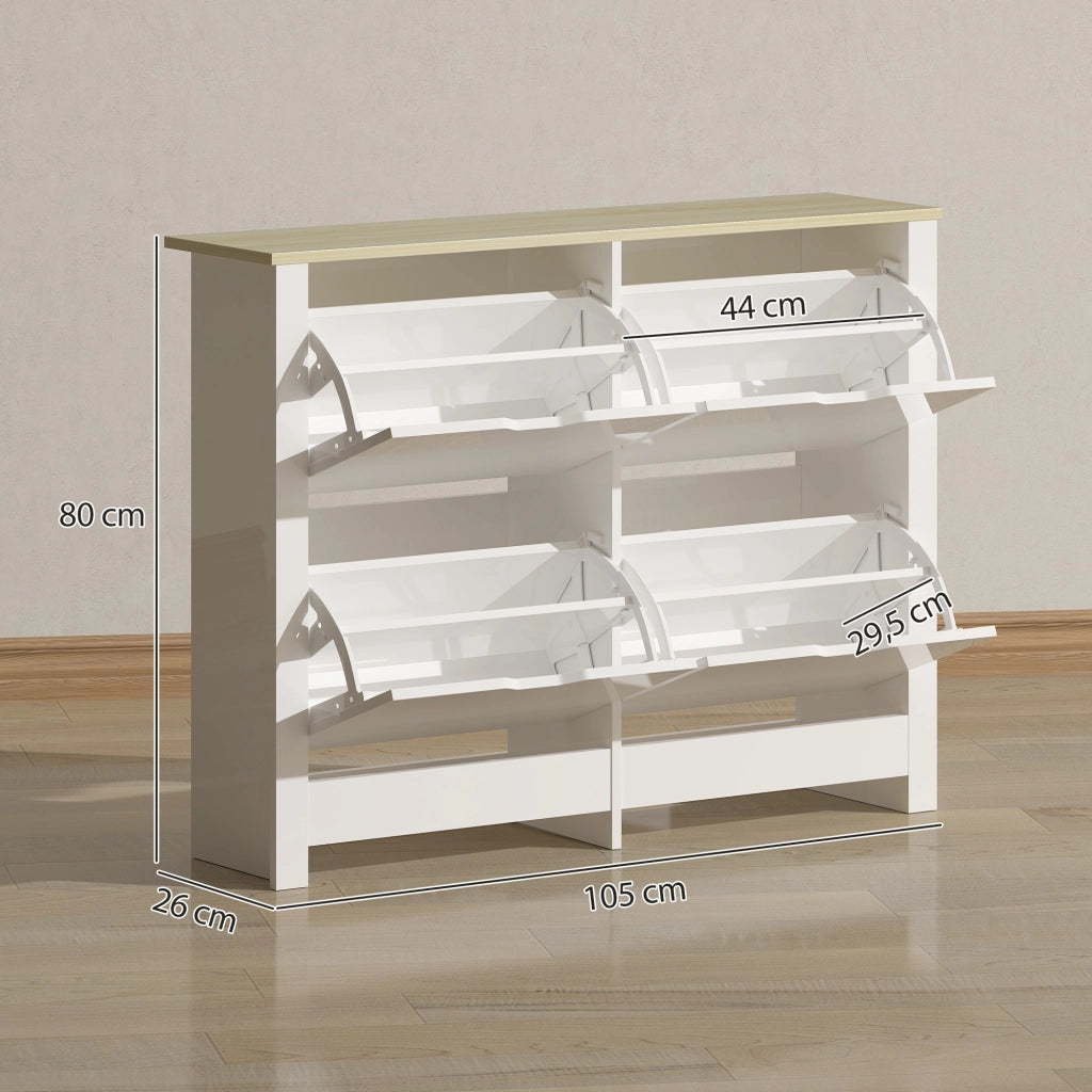 Scarpiera con cassetti e ripiani ¨C Minimal ¨C 105x26x80 cm bianco rovere