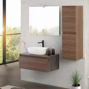 Mobile bagno sospeso 80 cm ossido e noce con lavabo e specchio Kleo