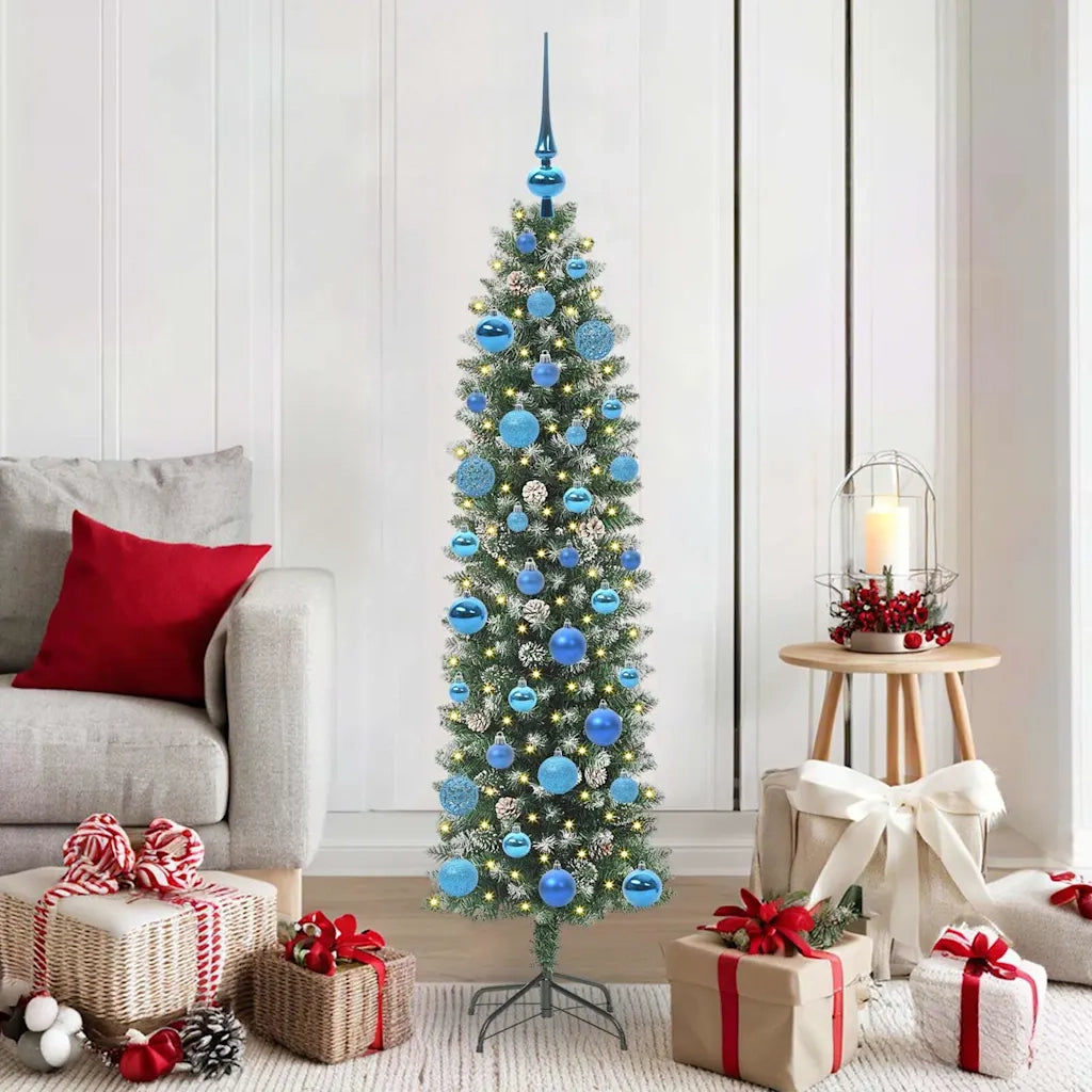 Albero di Natale Artificiale Sottile Verde e Bianco 150 cm 3395288