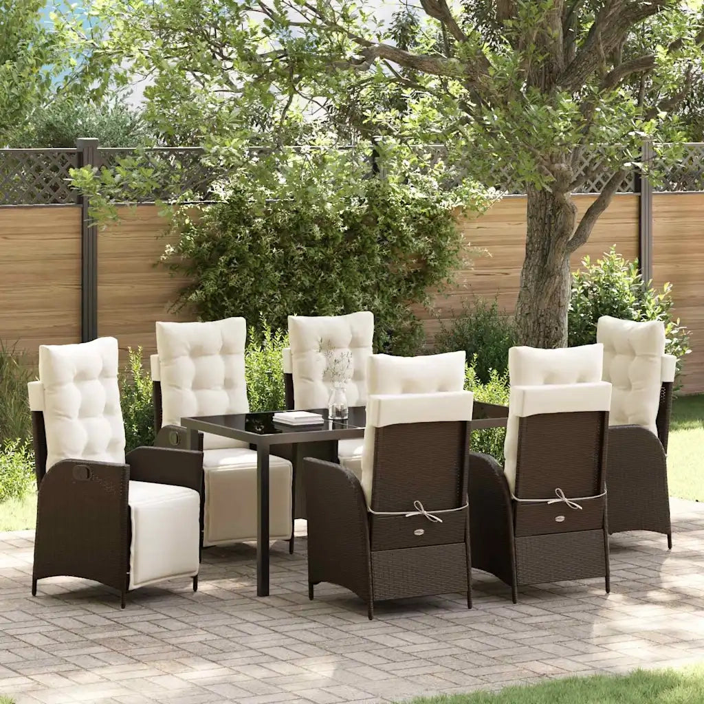 Set da Pranzo per Giardino con cuscino 7 pcs Marrone polyrattan