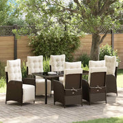 Set da Pranzo per Giardino con cuscino 7 pcs Marrone polyrattan