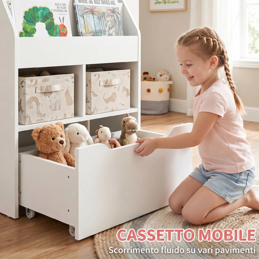 Libreria per Bambini con Ripiani e Cassetto ¨C zephmum ¨C Bianco, MDF, 60x30x90