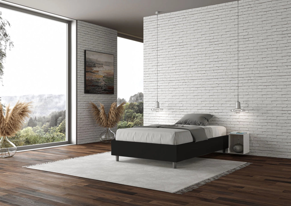 BS COM Letto una piazza e mezza senza rete imbottito 120x200 similpelle nero