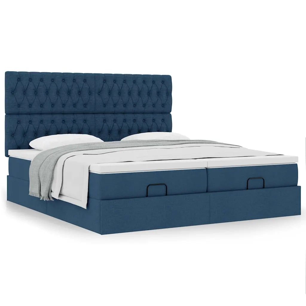 Struttura Letto Pouf con Materassi Blu 200x200 cm in Tessuto 3313726