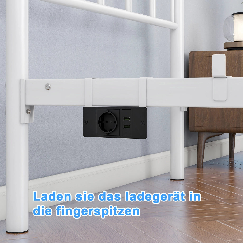 LETTO Struttura 90x200 cm in Ferro Bianco con LED, USB e presa