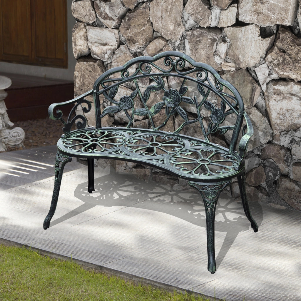 Panchina da Giardino 2 Posti in Metallo ¨C Zephmum ¨C Verde Antico 100x54x78 cm