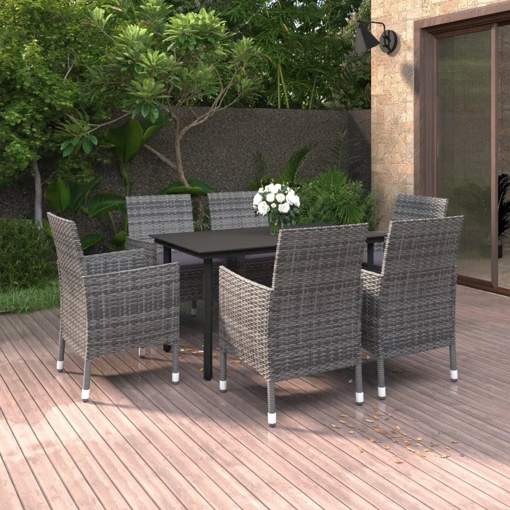 Set da Pranzo da Giardino 7 pz con Cuscini Polyrattan e Vetro 3099694