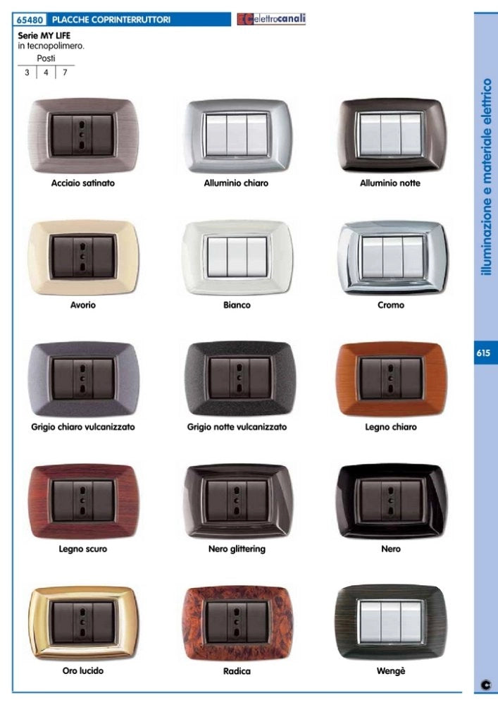 10pz placca life mod. living plastica wenge' 3posti cod:ferx.6492