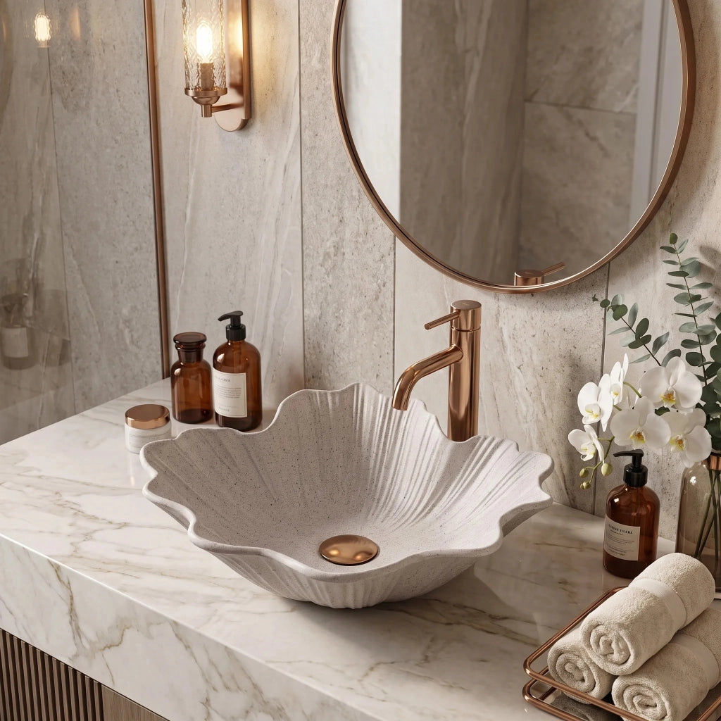 Lavabo Da Appoggio Rea Flower Beige
