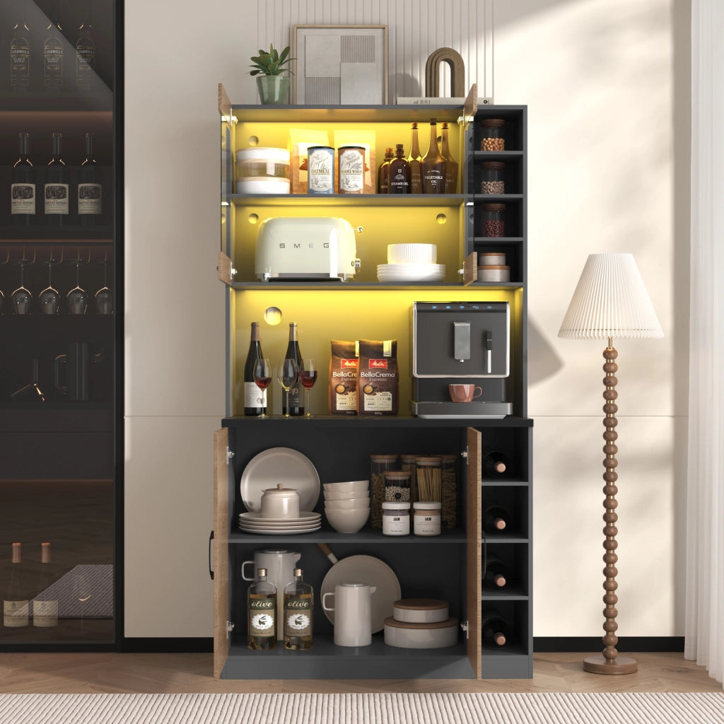 Mobile Cucina con LED ¨C MINIMAL ¨C Legno, Ripiani Regolabili, 100x47x187 cm