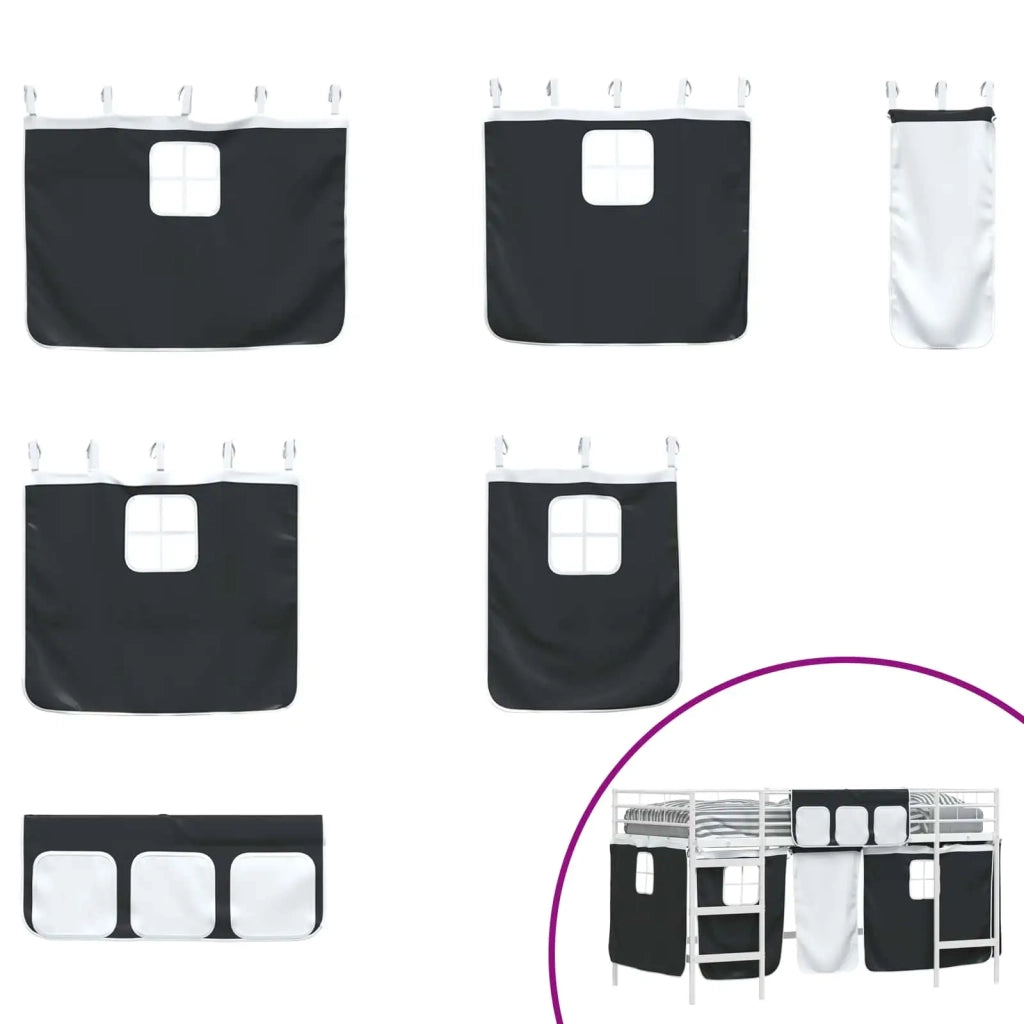 Struttura del Letto Loft per Bambini con Tendine-Giroletto per bambini Bianco e Nero 958011