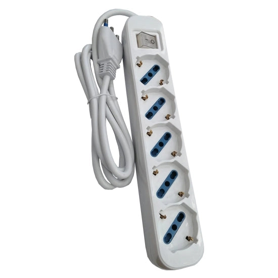 Multipresa Ciabatta Elettrica 5 Schuko 10/16A Bianca con Interruttore