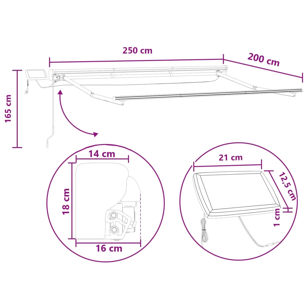Cornice per Tenda Manuale con LED Tortora 2,5 x 2 m 3425582