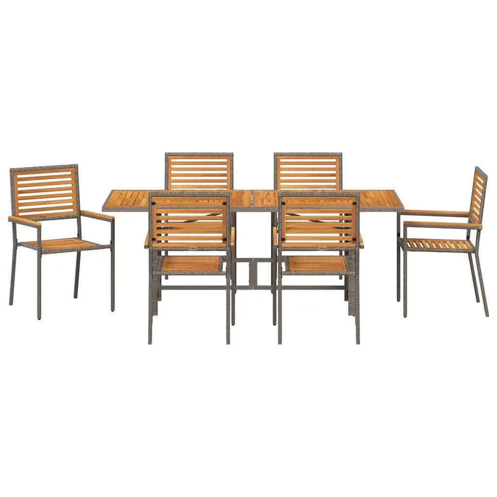 Set da Pranzo per Giardino 7 pcs Grigio e Marrone polyrattan