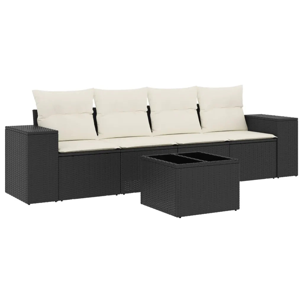 Set Divani da Giardino 5 pz con Cuscini in Polyrattan Nero