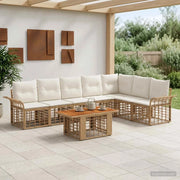 Set Divano da Giardino 8 pz Naturale e Bianco Crema polyrattan 3437982