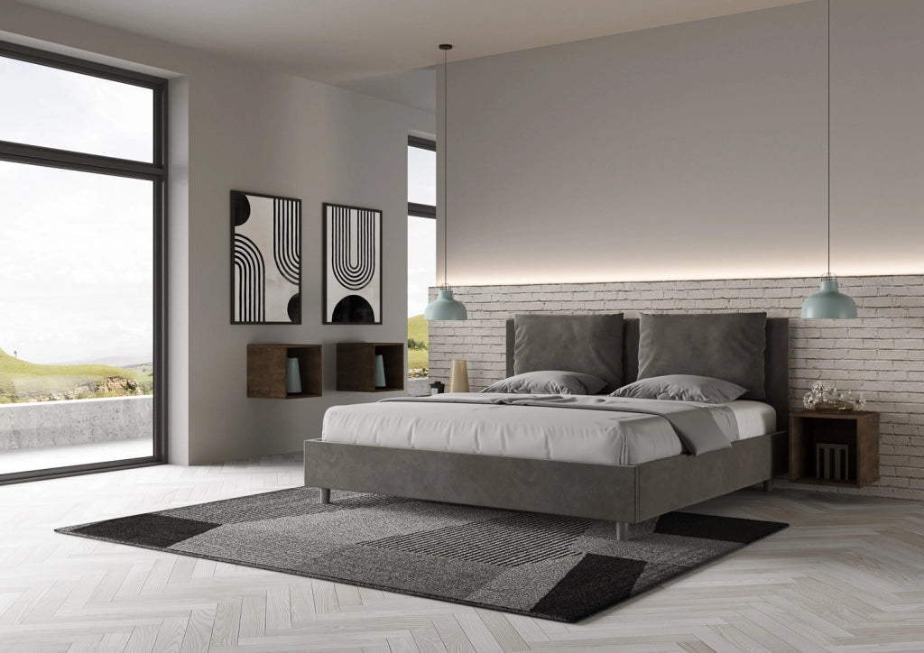 BS COM Letto contenitore imbottito 180x190 microfibra grigio