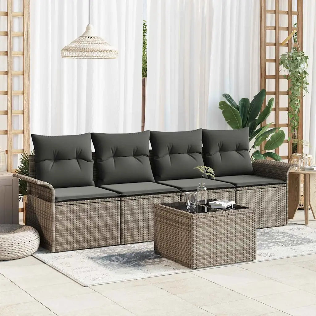 Set di divani con cuscino 5 pcs Grigio polyrattan 3345229