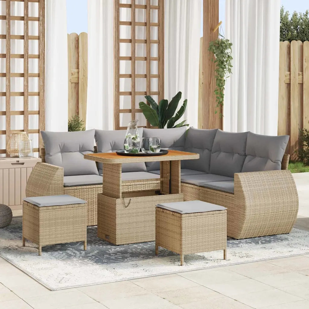 Set Divano da Giardino con cuscino 8 pcs beige e grigio chiaro