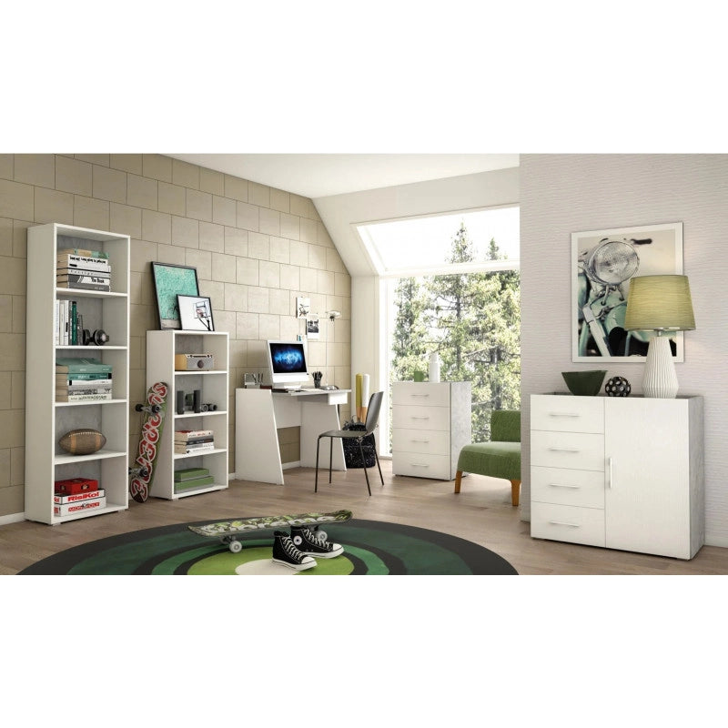 Libreria compatta con 3 ripiani regolabili bianco con fondo cemento 60x30x130 cm - Terraneo