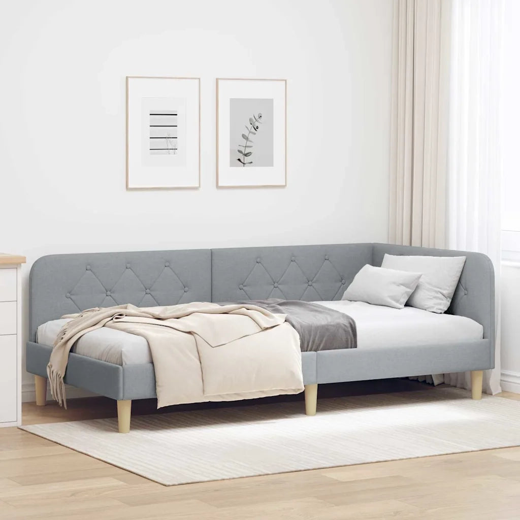Cornice del letto ad angolo Grigio chiaro 90 x 200 cm Tessuto