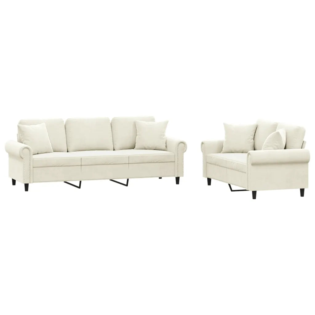 Set di Divani 2 pz con Cuscini Crema in Velluto 3202278
