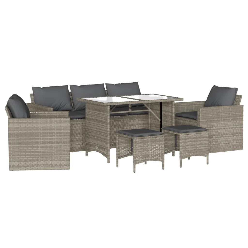 Set Divano da Giardino 6pz con Cuscini Grigio Chiaro Polyrattan