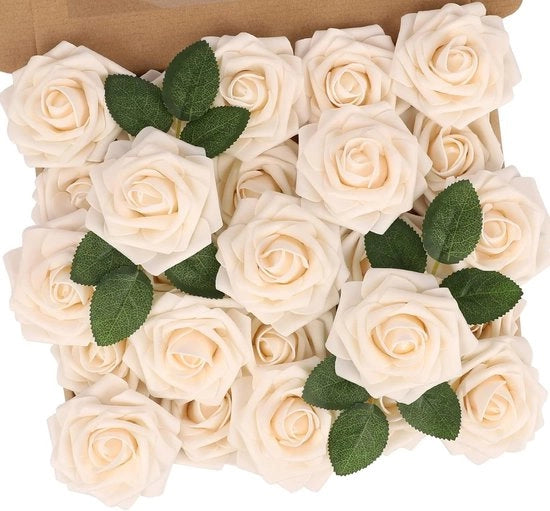 Decorazioni per Feste - Fiori di Spugna - Rose - Ideali per Matrimoni - Colore Crema - Decorazioni per Feste - Perfetti per Matrimoni - 50 pezzi