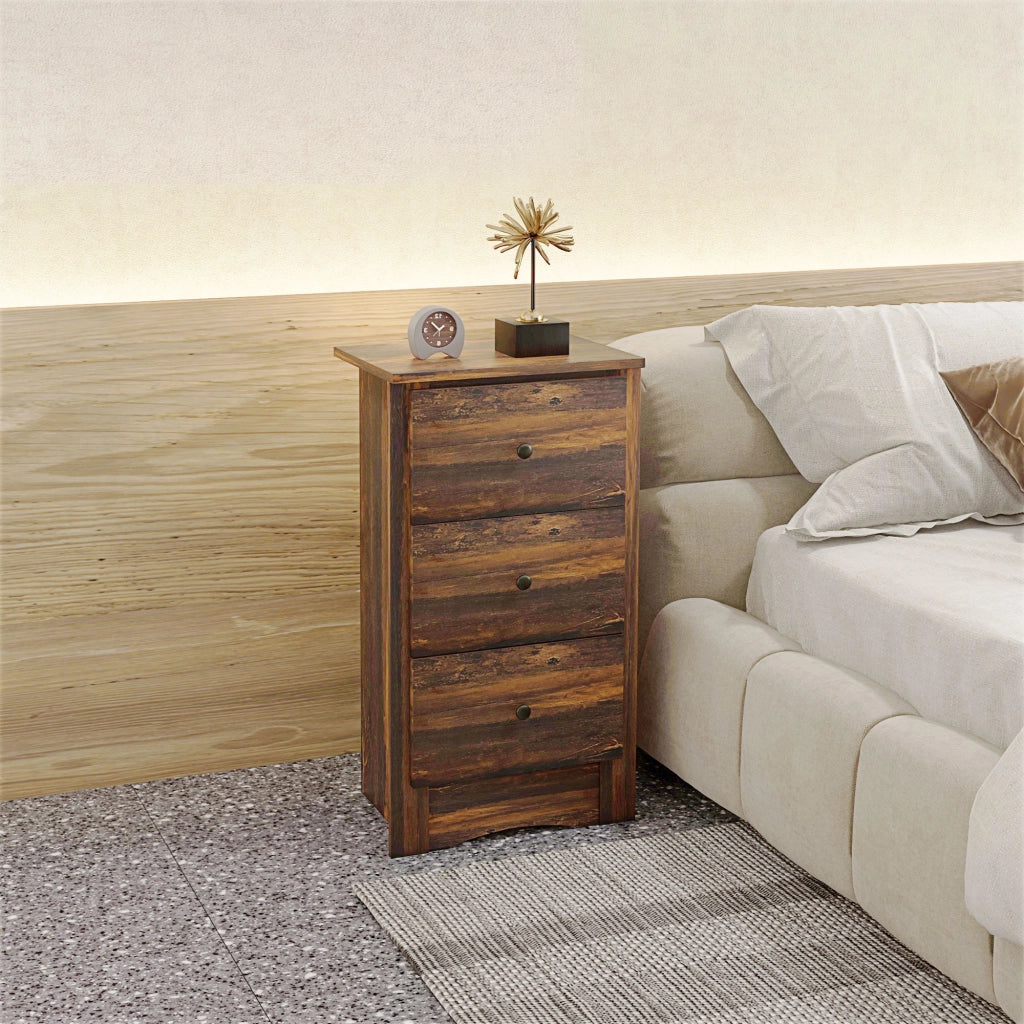 Comodino 3 Cassetti ¨C Xylo ¨C Legno Marrone Rustico 40x30x74 cm