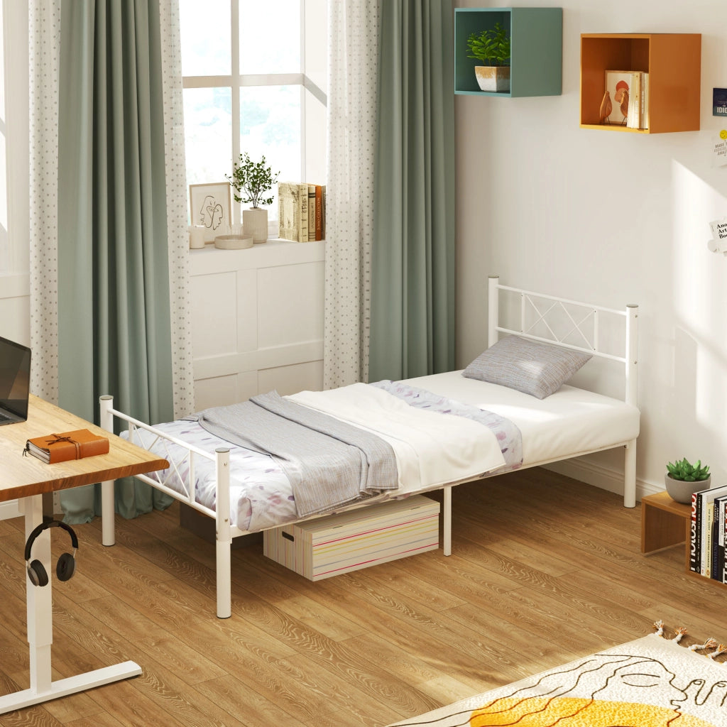 Letto singolo con testiera alta e contenitore ¨C Xylo ¨C Metallo bianco