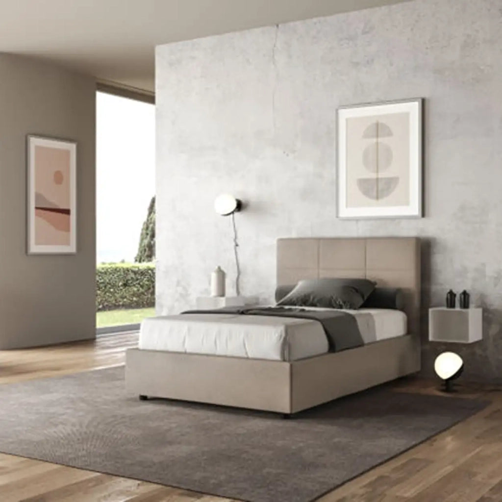 Letto una piazza e mezza senza rete imbottito 120x210 microfibra sabbia Mika